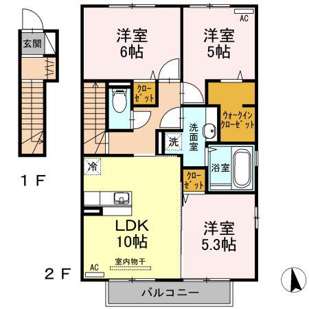 ユ・メゾン(3LDK/2階)の間取り写真