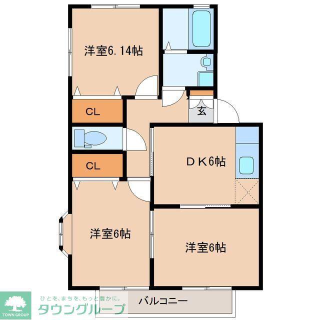 レーヴ落合壱番館(3DK/2階)の間取り写真