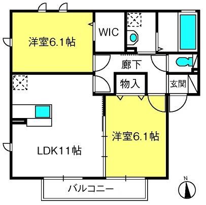 ラフレ仲道F(2LDK/2階)の間取り写真