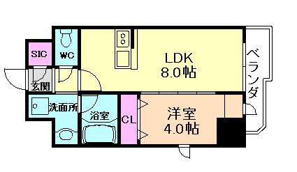 エステムコート大阪福島ルアーナ(1LDK/13階)の間取り写真