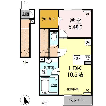 ボヌール栄(1LDK/2階)の間取り写真
