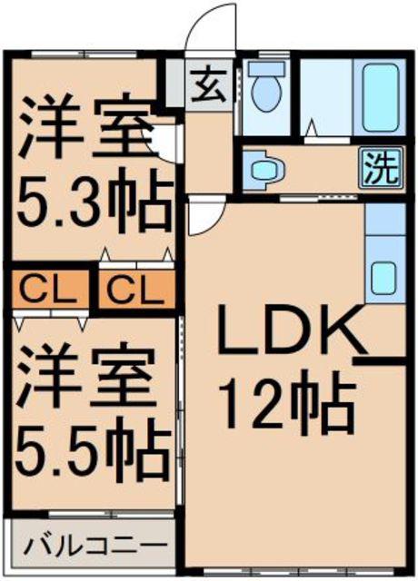 エコーハイツ(2LDK/1階)の間取り写真