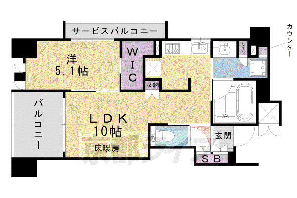 プレサンスロジェ京都烏丸五条(1LDK/5階)の間取り写真