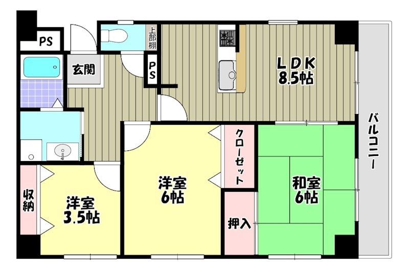 ルヴニール北野田(3LDK/3階)の間取り写真