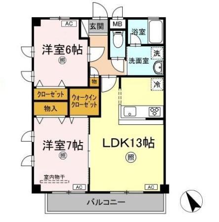 ビューティリメイン E棟(2LDK/2階)の間取り写真