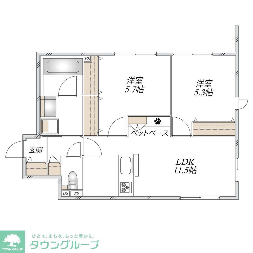 上今泉2丁目メゾン(2LDK/1階)の間取り写真