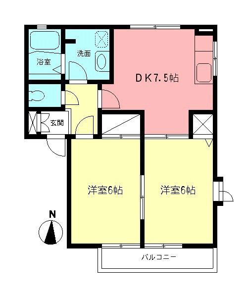 シャトル湘南(2DK/1階)の間取り写真