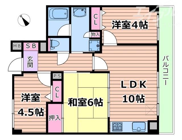グランドールYAMAMOTO(3LDK/2階)の間取り写真