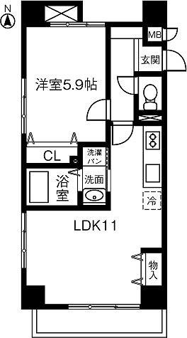 第3さくらマンション中央(1LDK/9階)の間取り写真
