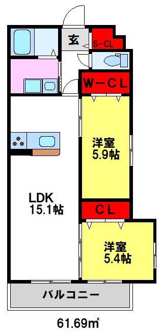 サウンドクレスト五条駅前(2LDK/2階)の間取り写真