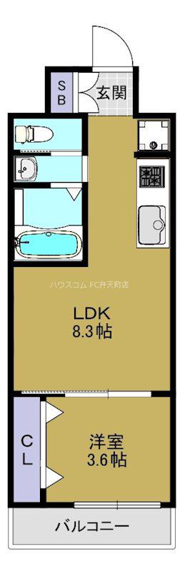 MONOTONE弁天町(1LDK/1階)の間取り写真