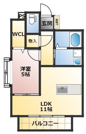 ロザリアン九品寺(1LDK/3階)の間取り写真