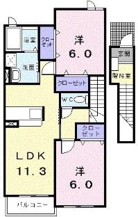 サウスアローズ・K(2LDK/2階)の間取り写真