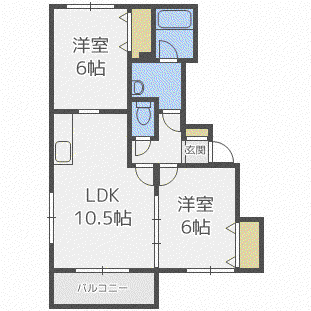 パリオ月寒東(2LDK/3階)の間取り写真