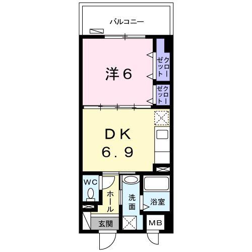 グレイスパグーロ J(1DK/2階)の間取り写真