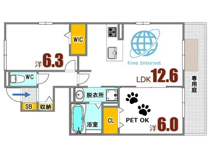 D-ROOM畑賀(2LDK/1階)の間取り写真