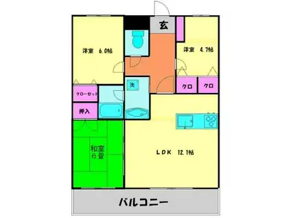 ライオンズマンションMAXIM櫛原(3LDK/6階)の間取り写真