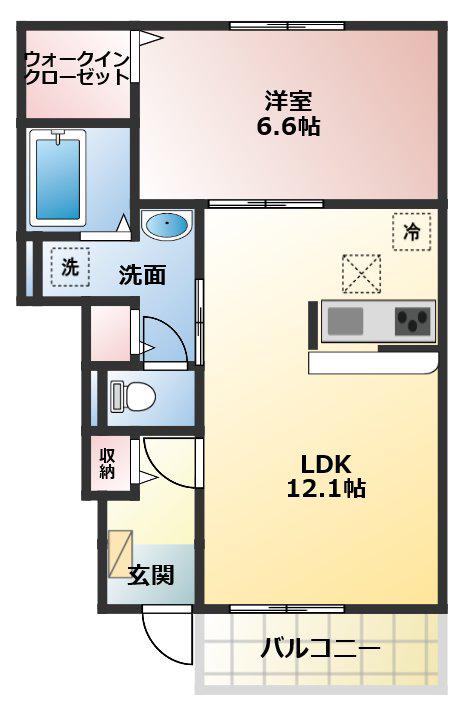 ヴラン・デュオB(1LDK/1階)の間取り写真