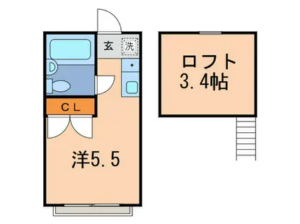 武蔵ヶ丘パレス(ワンルーム/2階)の間取り写真