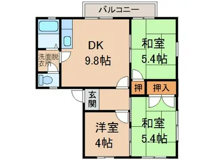 ＪＲ和歌山線 船戸駅 徒歩42分 2階建 築28年(3DK/2階)の間取り写真