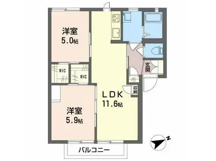 ディアス上ノ茶屋(2LDK/2階)の間取り写真