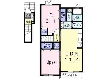 エステート桜II(2LDK/2階)の間取り写真