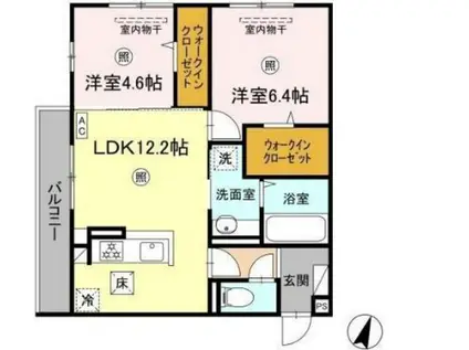 D-ROOM尾長東(2LDK/1階)の間取り写真