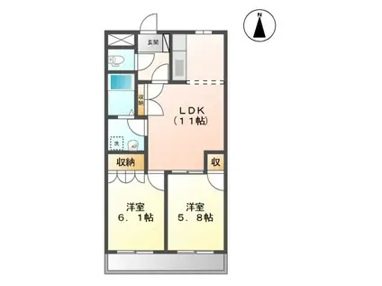 プロニティーハイツ(2LDK/2階)の間取り写真