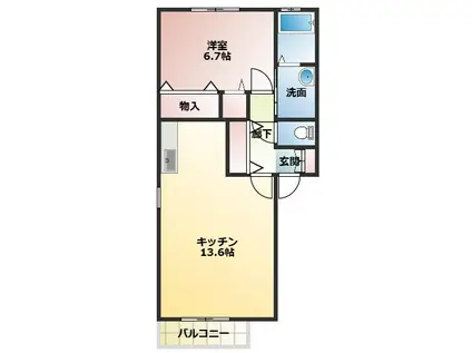 ディアスSA棟(1LDK/2階)の間取り写真