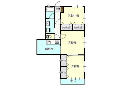 コーポサンライズI(2LK/1階)の間取り写真