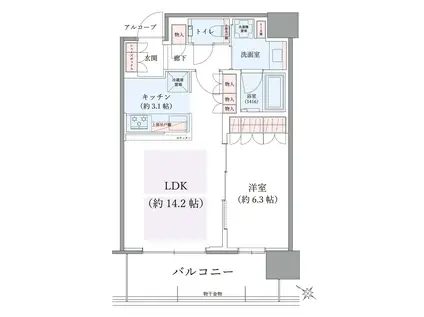 ザ・パークハウス中之島タワー(1LDK/22階)の間取り写真