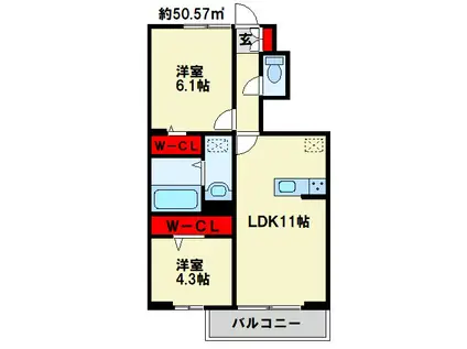 ファミールヴィラ A棟(2LDK/1階)の間取り写真