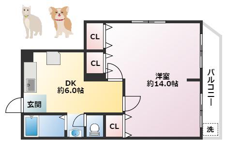 パレス上原(1DK/4階)の間取り写真