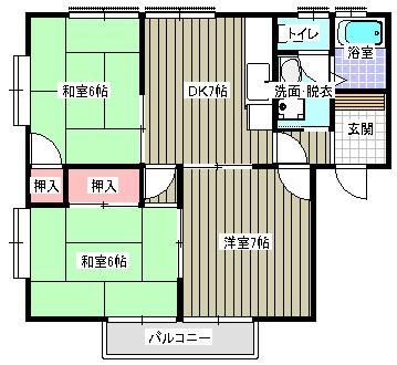 シャイン沖野上 C(3DK/1階)の間取り写真