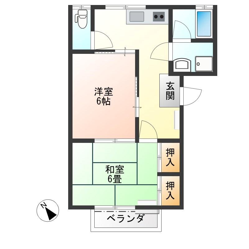 カサ・ベルデ市原(2K/2階)の間取り写真