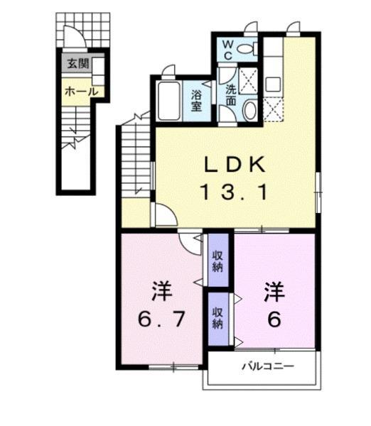 リュミエール(2LDK/2階)の間取り写真