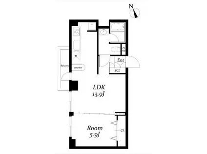 西麻布アネックス(1LDK/3階)の間取り写真