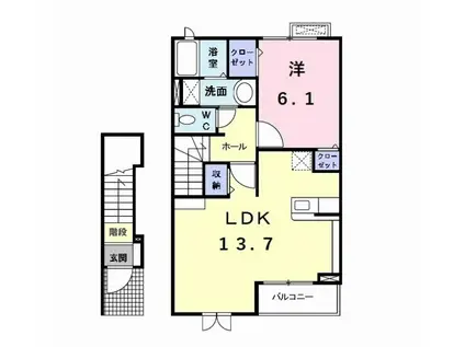 ルミエール・フヂエB(1LDK/2階)の間取り写真