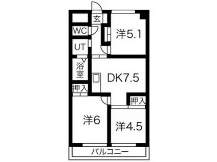 ソレイユ フジ(3DK/5階)の間取り写真