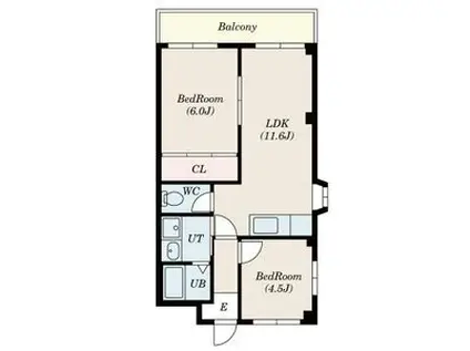 エクシードA棟(2LDK/2階)の間取り写真