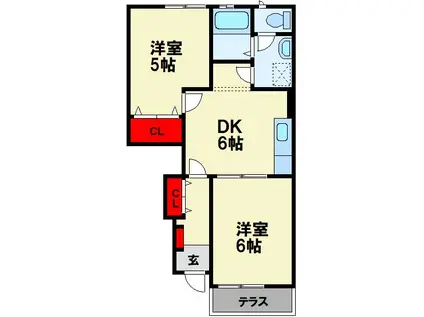 シャン・ド・フルールD(2DK/1階)の間取り写真