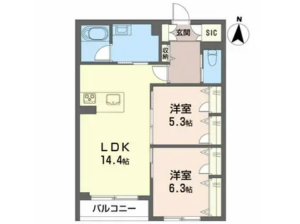 カルムメゾン(2LDK/2階)の間取り写真