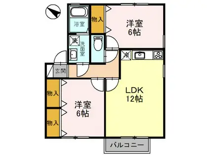 アドラブール I/II I(2LDK/1階)の間取り写真