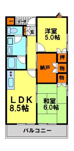 ハイツ竹田(2SLDK/3階)の間取り写真