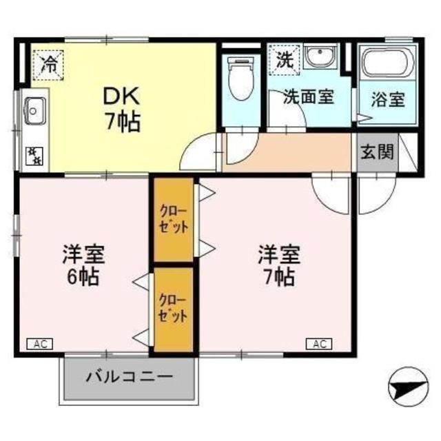 スクエア(2DK/2階)の間取り写真