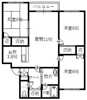 フロンティア下野(3LDK/3階)の間取り写真