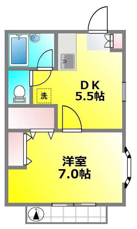 グランデュール武蔵野A(1DK/1階)の間取り写真