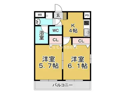 メゾンドゥラフィーネ(2K/2階)の間取り写真