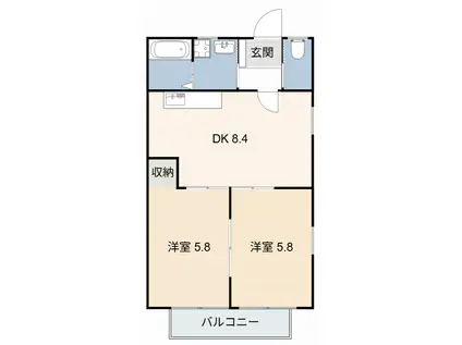 クレセールカマタ(2DK/1階)の間取り写真