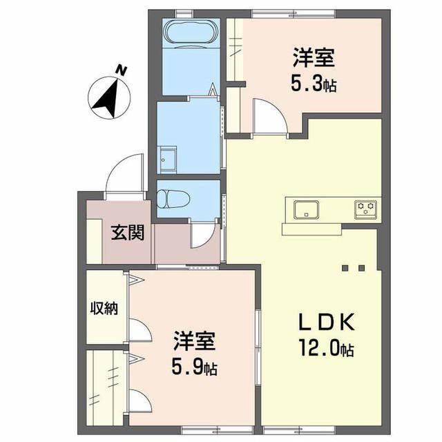 ディアスアトベ(2LDK/1階)の間取り写真